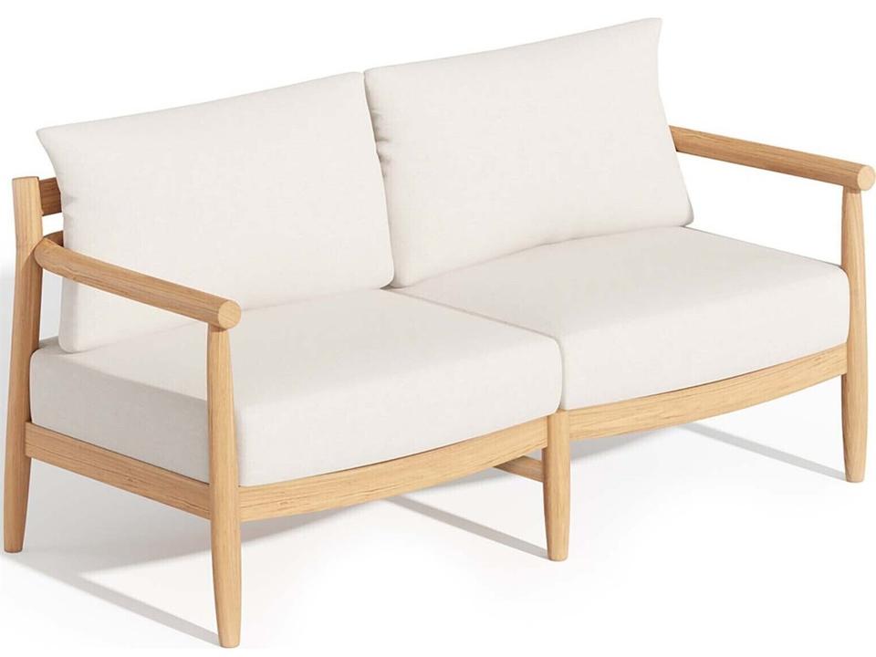 Lido Teak Loveseat with Bliss Linen Sunbrella Cushions