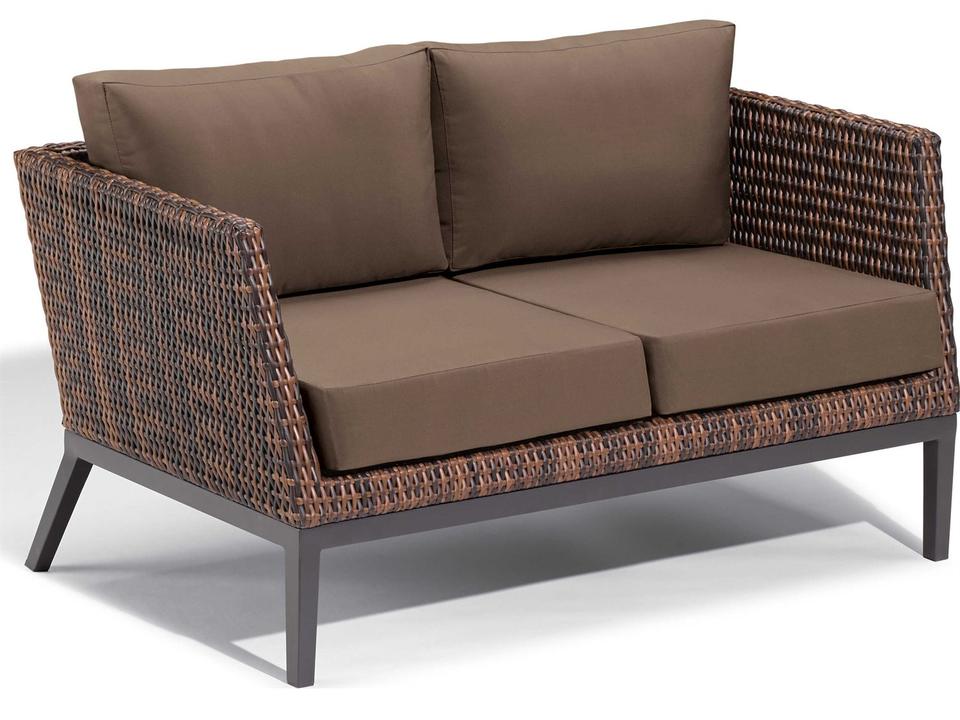 Salino Sable Resin Wicker Loveseat with Toast Cushions
