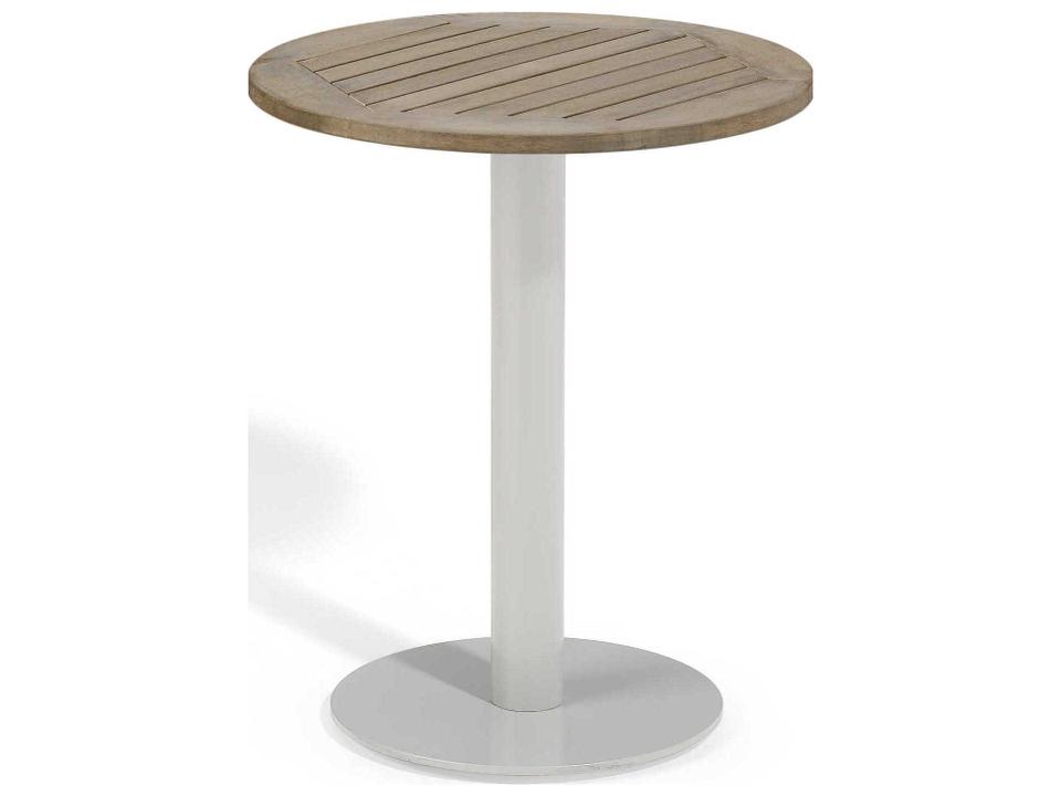 Travira 24 Inch Round Bistro Table with Vintage Tekwood Top in Flint
