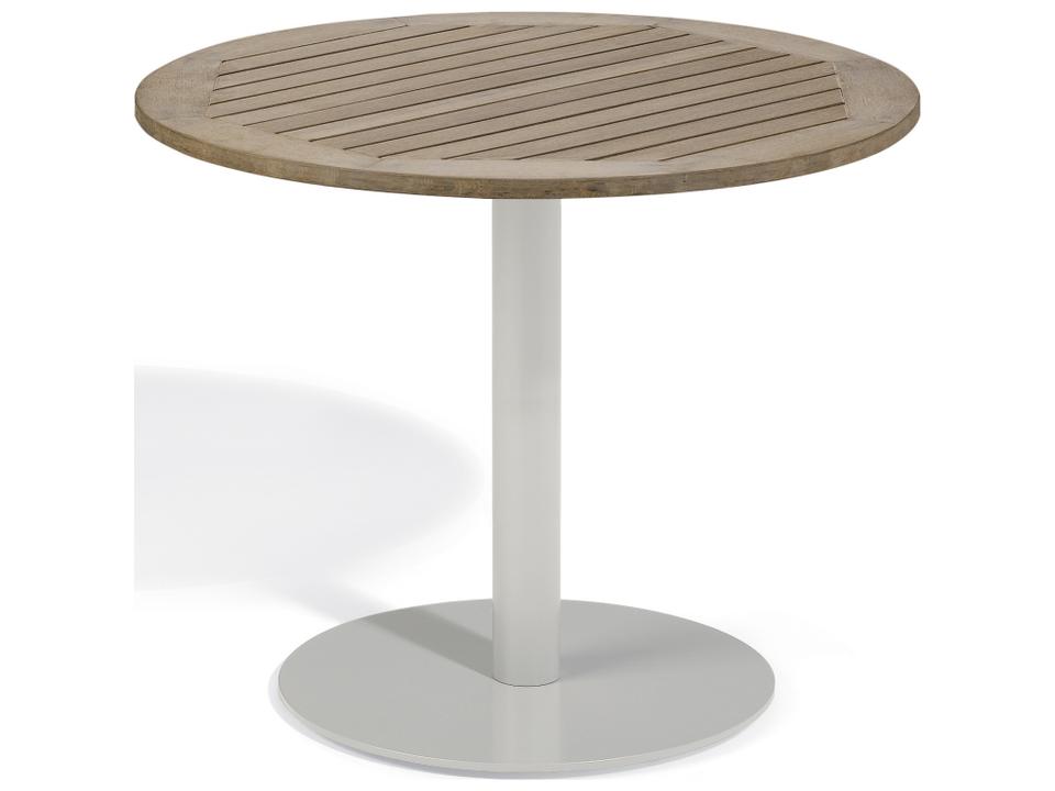 Travira Aluminum Flint Round Teakwood Top Patio Bistro Table
