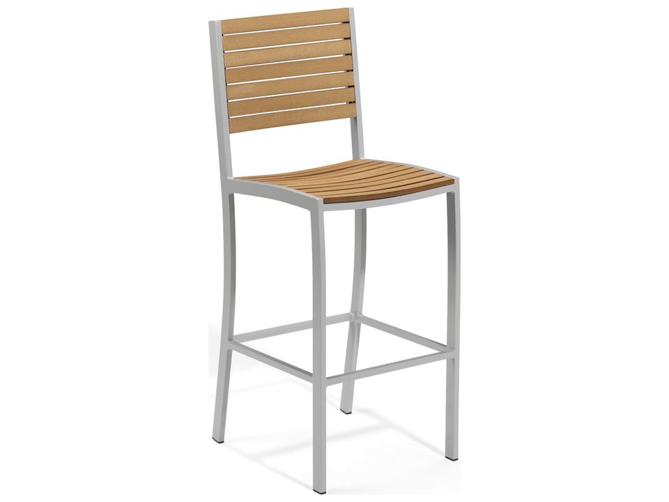 Travira Aluminum Flint Stackable Outdoor Bar Chair with Natural Tekwood