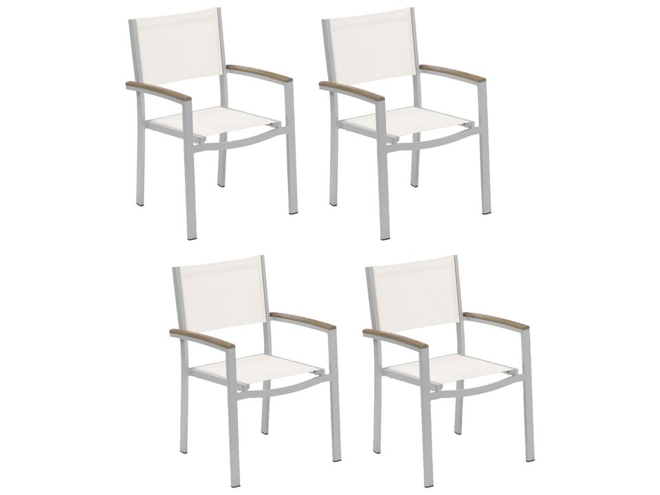 Travira Aluminum Flint Stackable Outdoor Dining Arm Chair with Natural Sling Set of 4