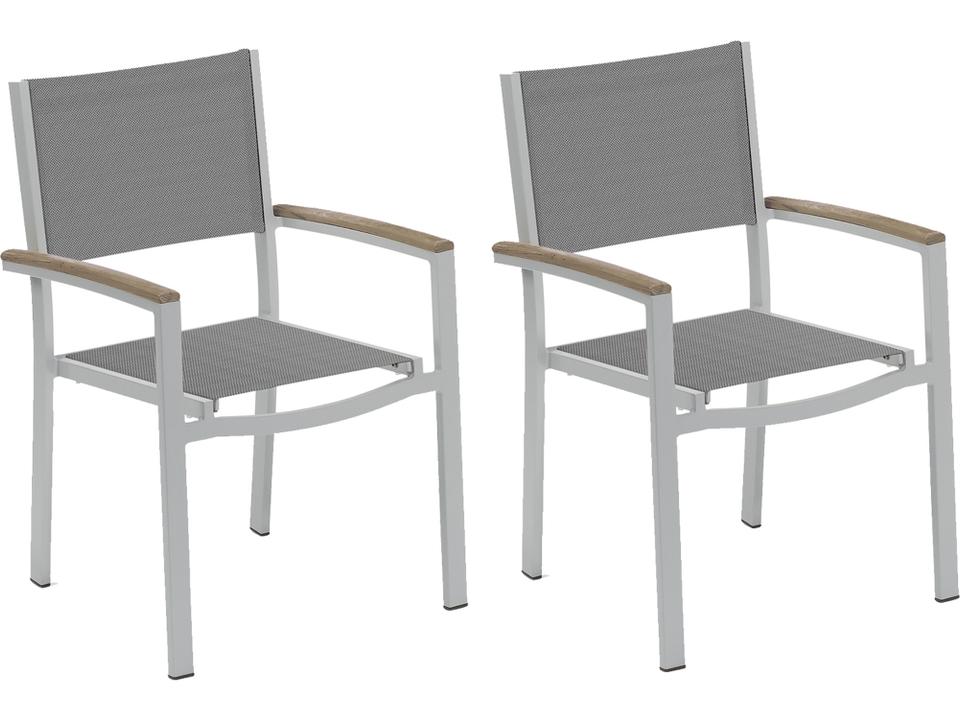 Travira Aluminum Flint Stackable Patio Dining Arm Chair with Titanium Sling Set of 2