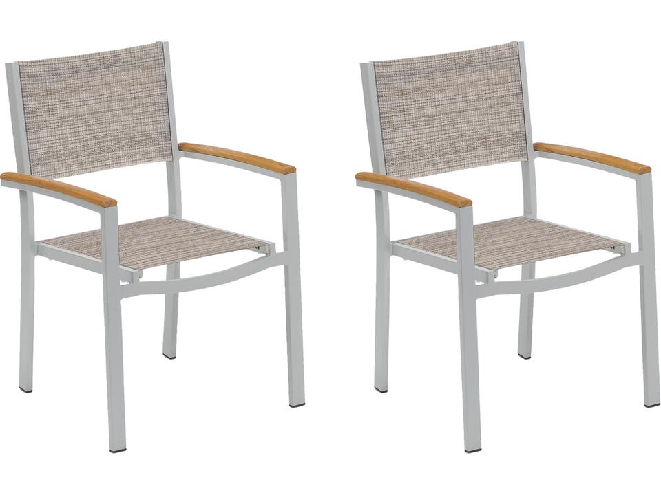 Travira Aluminum Flint Stackable Patio Dining Arm Chair with Bellows Sling Set of 2