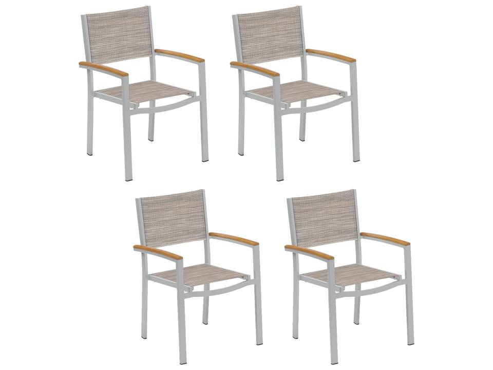 Travira Aluminum Flint Stackable Outdoor Dining Arm Chair with Bellows Sling Set of 4
