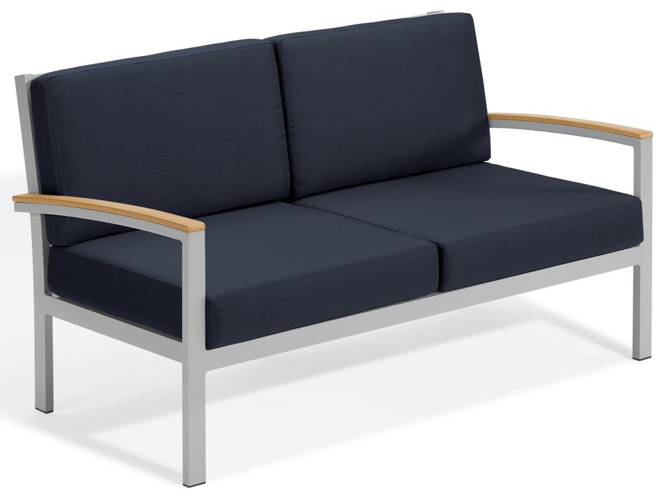 Travira Aluminum 2-Seat Outdoor Loveseat in Flint with Midnight Blue Cushions