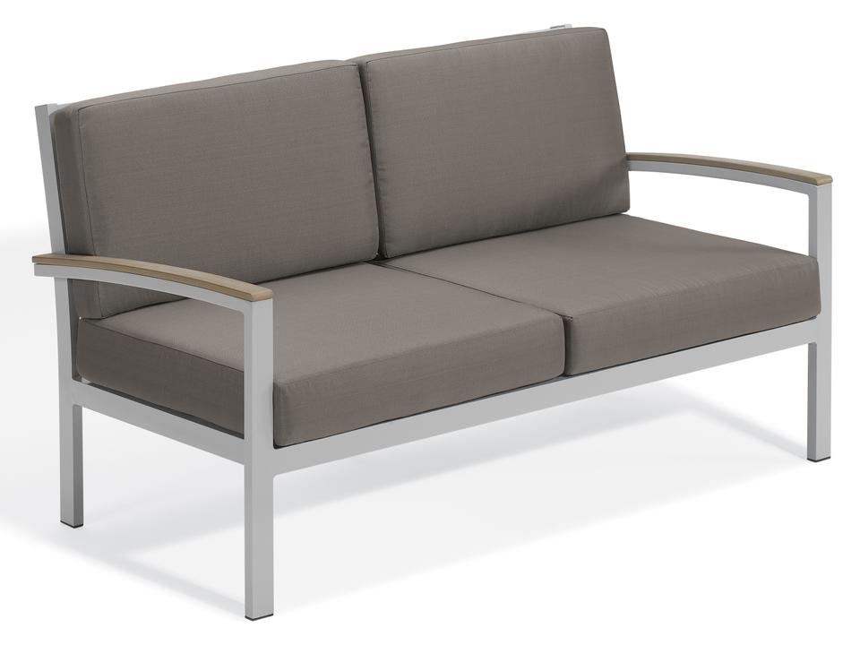 Travira Aluminum Loveseat with Flint Frame and Stone Cushions