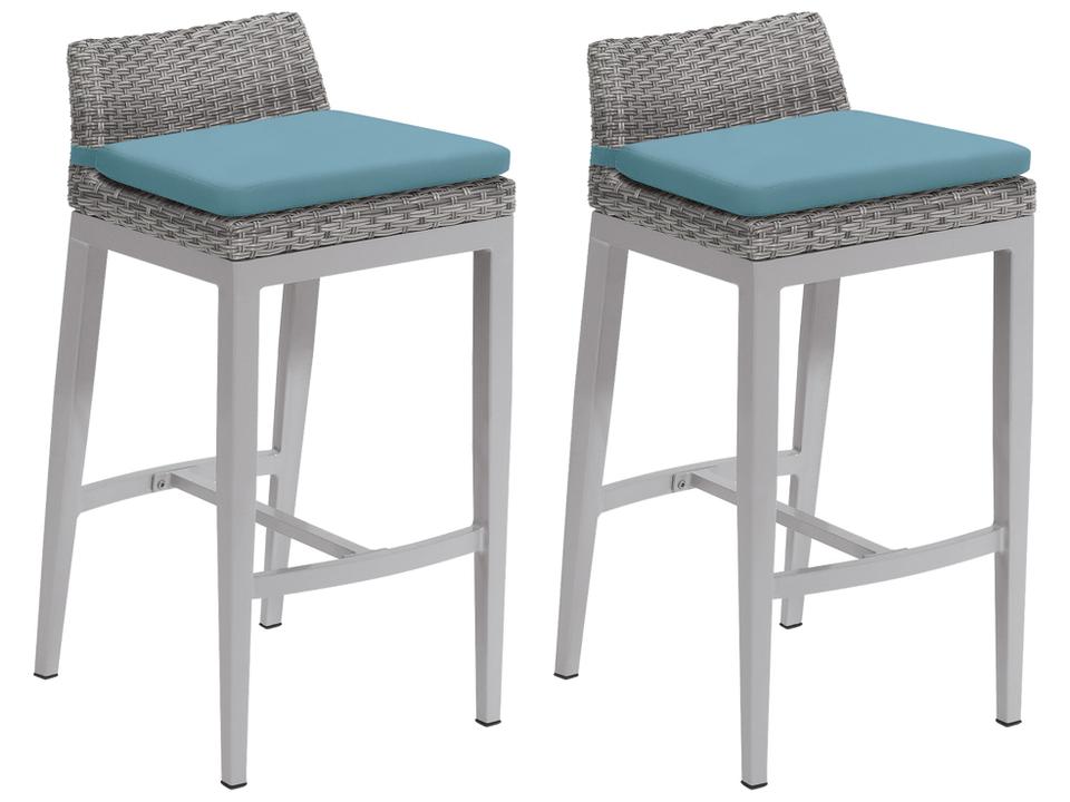 Argento 2-Piece Wicker Outdoor Bar Stool Set with Ice Blue Cushions