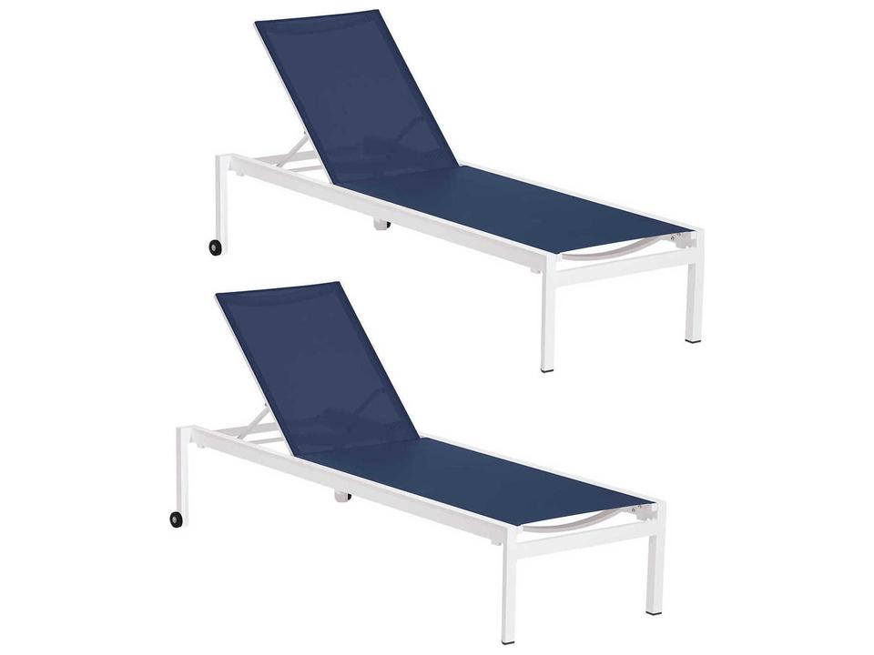 Ven Aluminum Stackable Outdoor Chaise Lounge Set of 2 in Chalk and Prussian