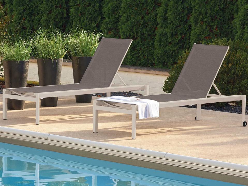 Ven Oyster Cocoa Aluminum Sling Chaise Lounge Set of 2