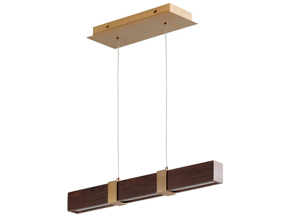 Decca 1-Light Linear Island Pendant in Aged Brass and Walnut Brown with Matte White Acrylic