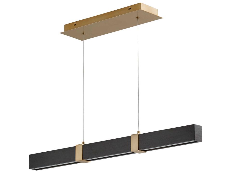 Decca 1-Light Linear Island Pendant in Aged Brass and Black Oak with LED Diffuser