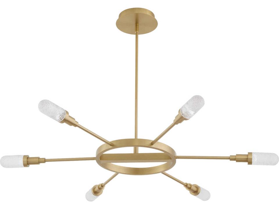 Sperano 6-Light Chandelier in Aged Brass with Textured Glass and CCT Select LED