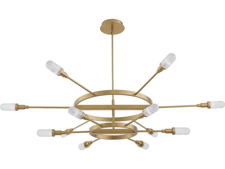 Sperano 12-Light Tiered LED Chandelier in Aged Brass and Frosted Textured Glass