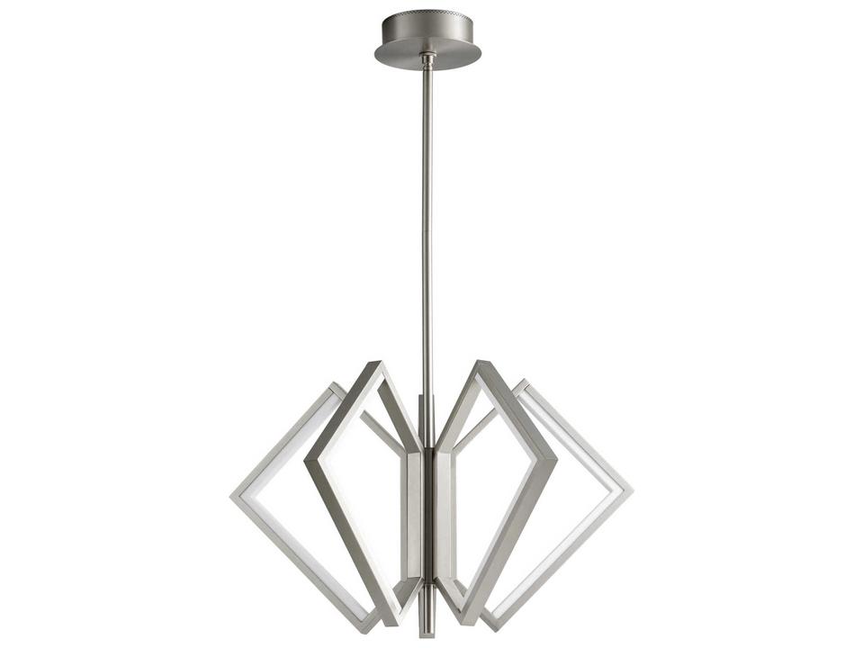 Acadia 5-Light Geometric Chandelier in Satin Nickel with Integrated LED and Matte White Acrylic