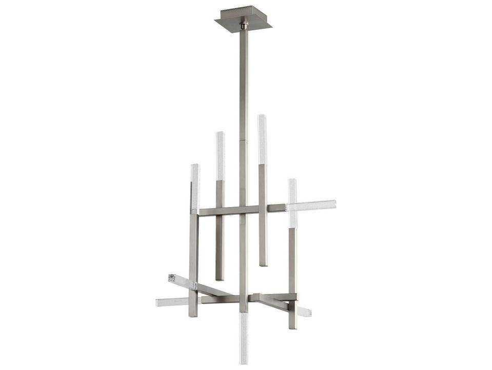 Atlantis 9 Light Linear Chandelier in Satin Nickel with Clear Bubble Acrylic Diffusers