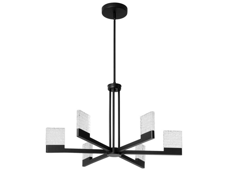 Gamma 6-Light Black Linear Chandelier with Textured Glass Diffuser