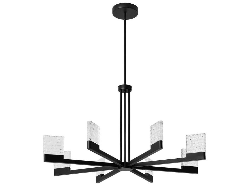 Gamma 8-Light Black Geometric Linear Chandelier with Textured Glass