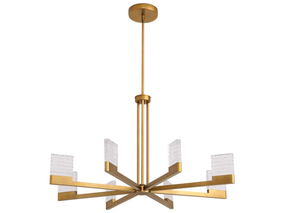 Gamma 8-Light Brushed Brass Linear Chandelier with Clear Textured Glass