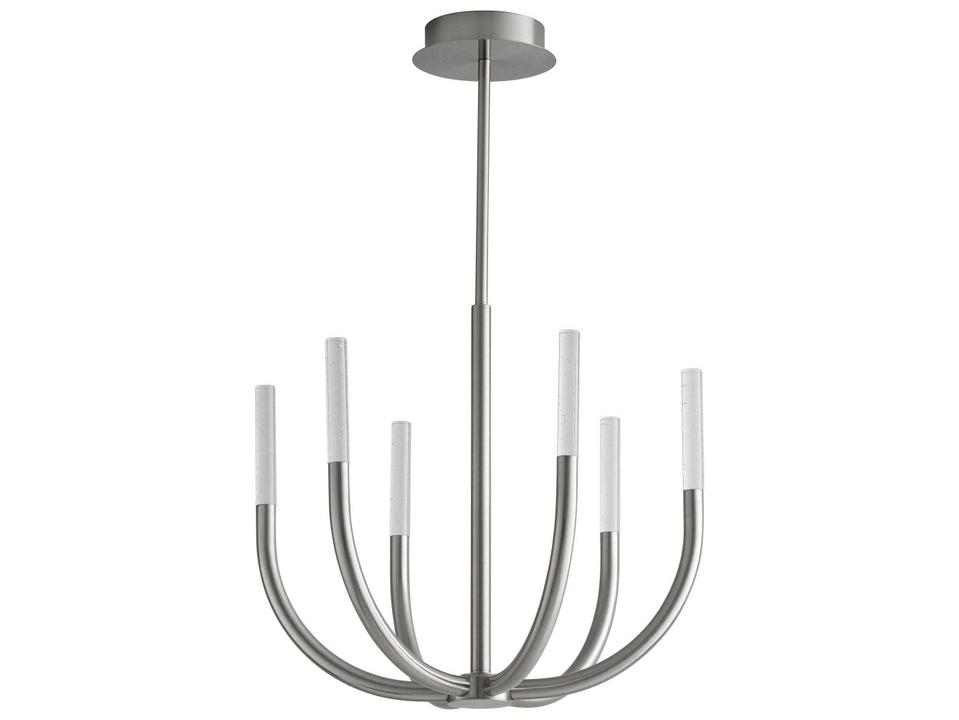 Presto 6-Light Linear Chandelier in Satin Nickel with Clear Bubble Glass