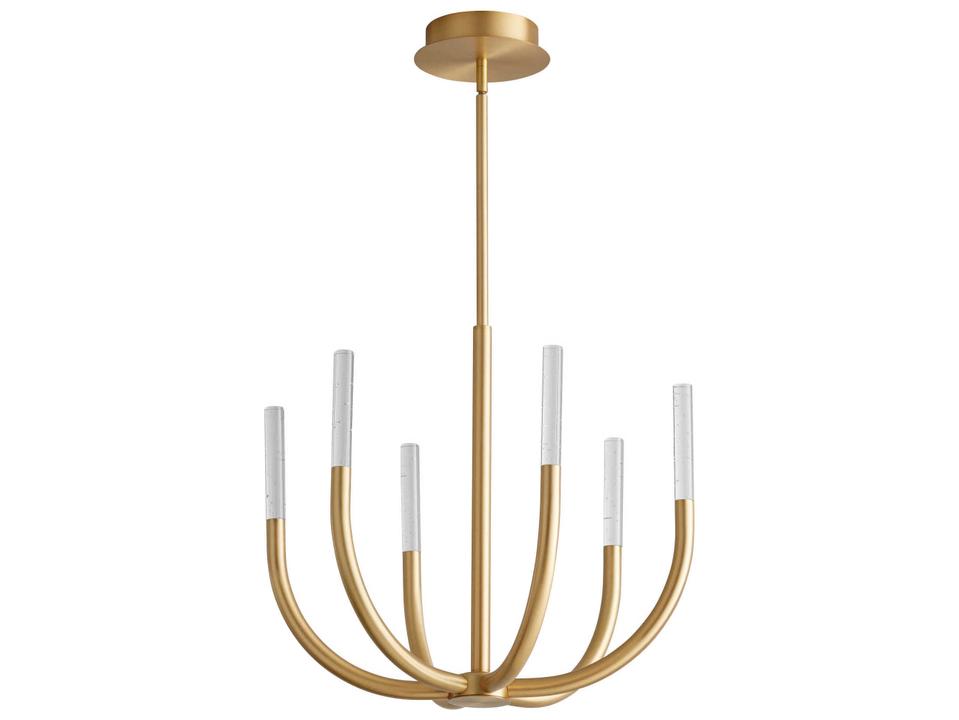 Presto 6-Light Chandelier in Aged Brass with Clear Bubble Glass