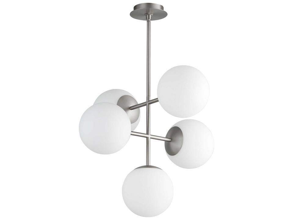 Nebula 5-Light Globe Chandelier in Satin Nickel with White Opal Glass