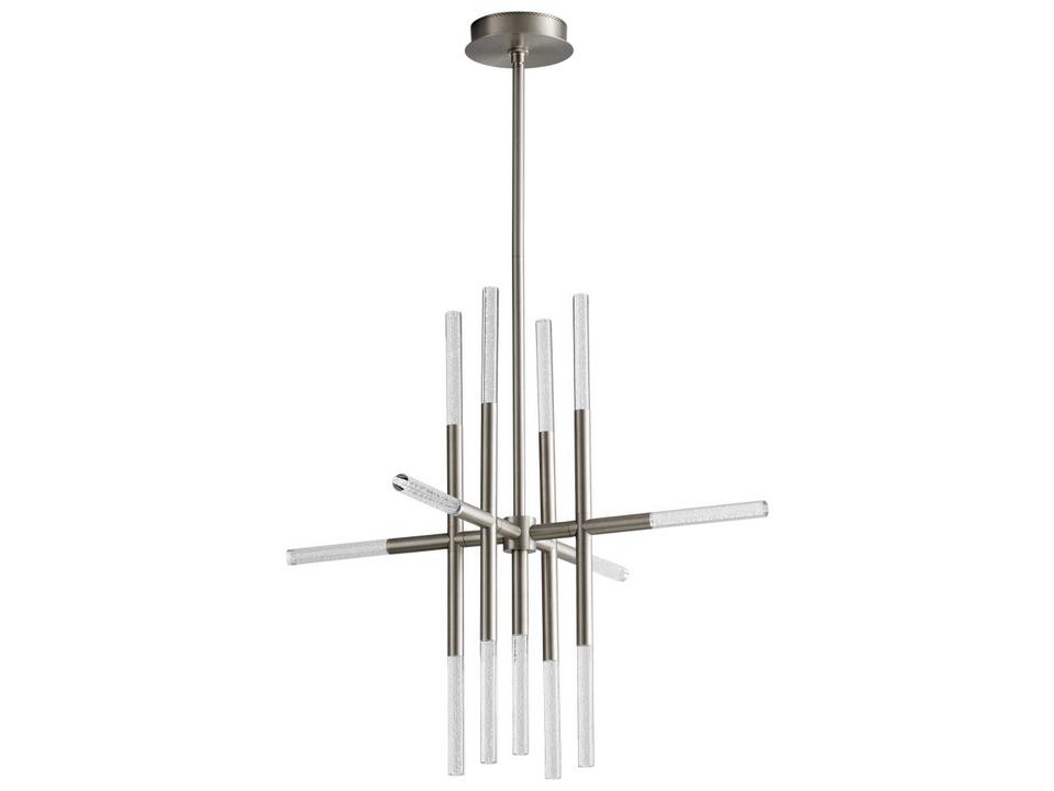 Moxy 13 Light Linear Chandelier in Satin Nickel with Clear Bubble Acrylic Diffusers