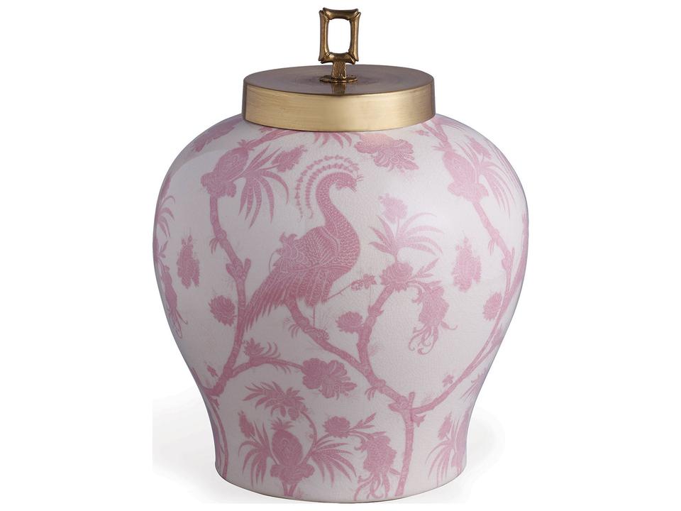 Balinese Peacock Pink Decorative Jar with Brass Lid