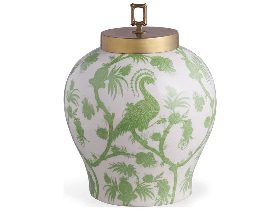 Scalamandre Balinese Peacock Green Porcelain Decorative Jar