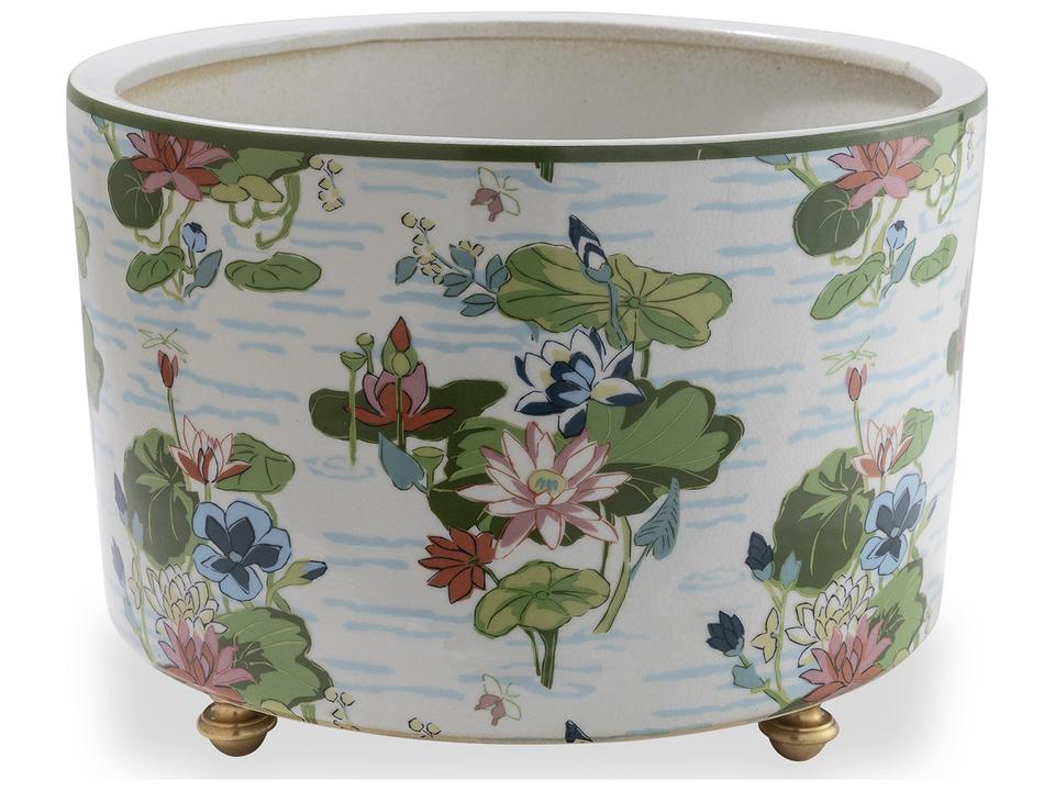 Lake Agawam Porcelain Center Basin Planter with Brass Feet