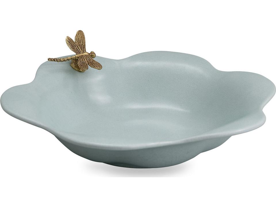 Dragonfly Decorative Bowl in Celadon Blue with Brass Accent