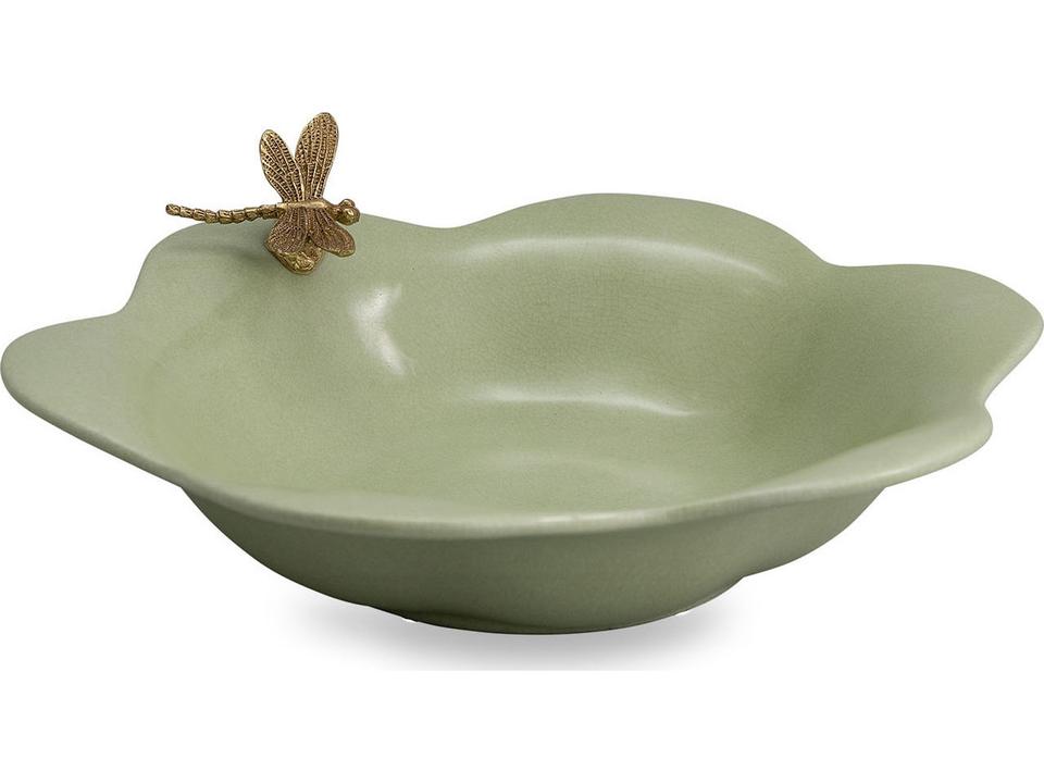 Dragonfly Celadon Green Decorative Bowl with Brass Accent