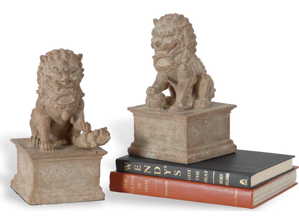 Han Dynasty Foo Dog Bookends Set of 2 in Weathered Sand