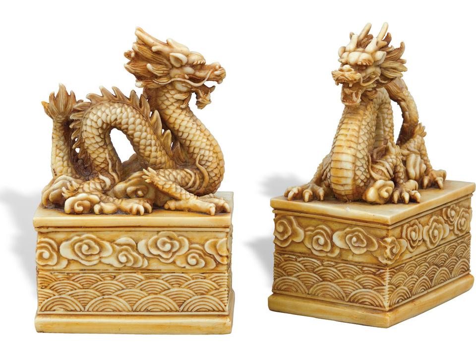 Dragon Ivory Polystone Bookends Set of 2