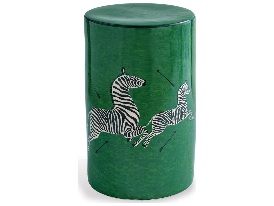 Zebra Green Scalamandre Porcelain Accent Stool