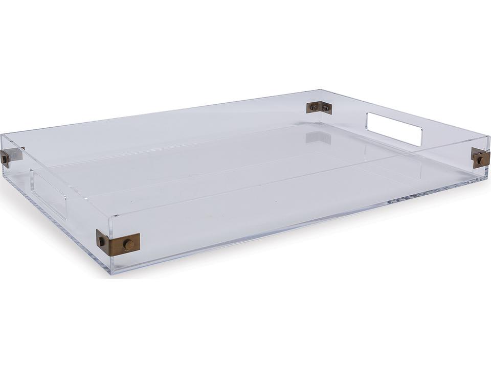 Milan Rectangle Clear Acrylic Decorative Tray with Aged Brass Accents