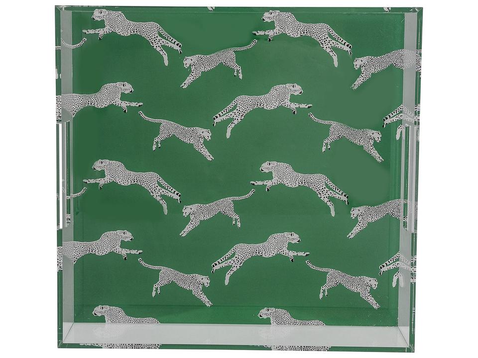 Leaping Cheetah Teal Acrylic Decorative Tray