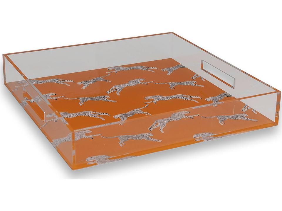 Leaping Cheetah Orange Acrylic Square Decorative Tray