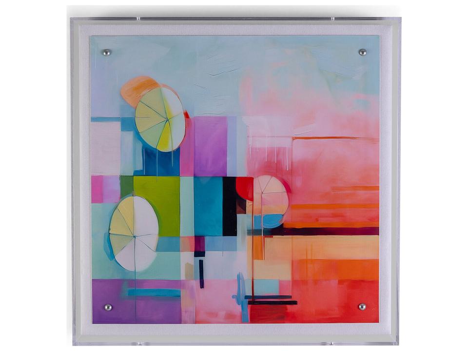 Colorful Beach Square Wall Art with Lucite Shadow Box