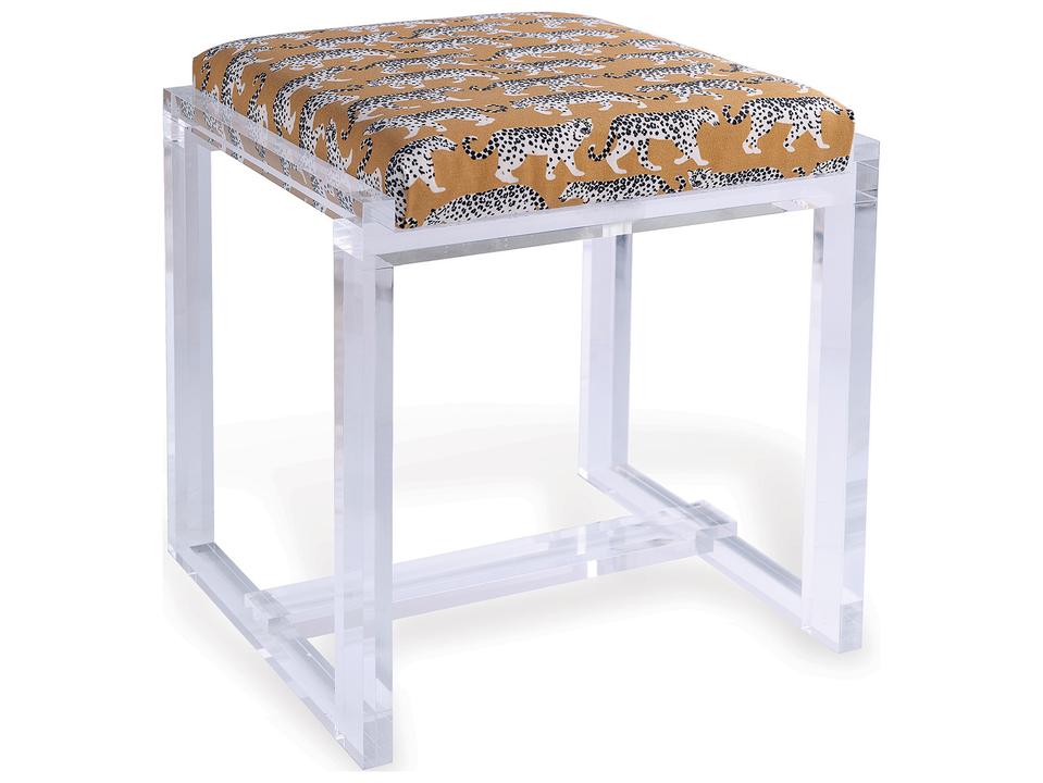 Glencoe Lucite Accent Bench with Prowling Khaki Upholstery