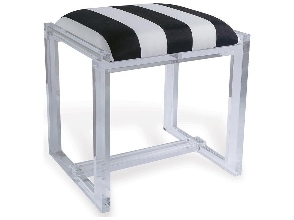 Glencoe Clear Lucite Bench with Black Stripe Upholstery