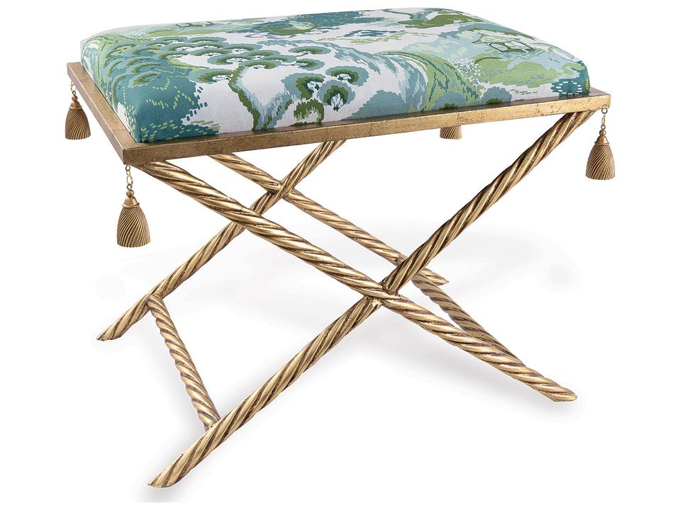 Delfern Gold Bench Road To Canton Celadon Fabric with Tassels