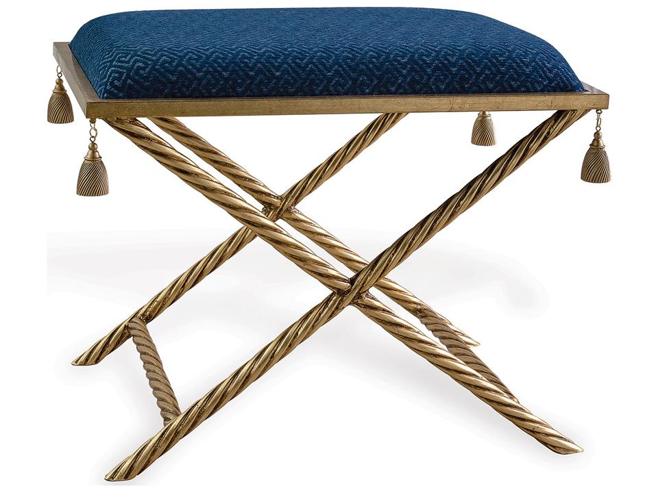 Delfern Upholstered Bench in Nigel Blue with Gold Leaf