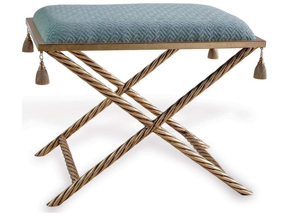 Delfern Nigel Celadon Performance Fabric Bench with Gold Leaf Frame
