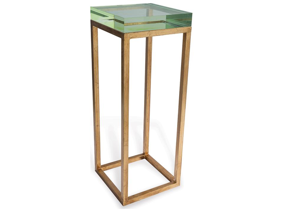 Drake Lucite Green End Table with Gold Leaf Base