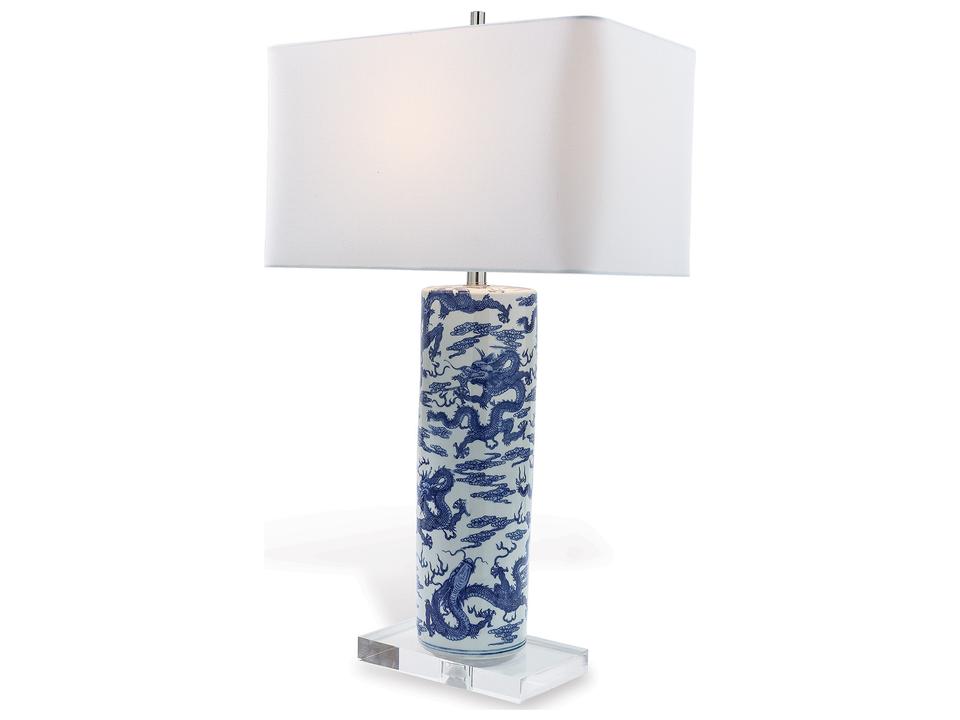 Dragon Cylinder Porcelain Table Lamp with Lucite Base