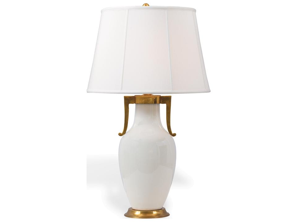 Glenda 1-Light Table Lamp in Cream and Aged Brass with Off-White Shade