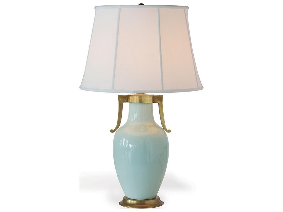 Glenda 1-Light Celadon Porcelain Table Lamp with Brass Accents