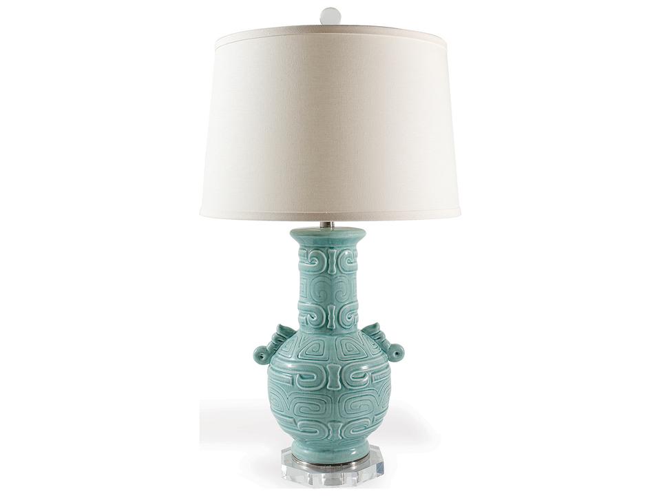 Dynasty Celadon Crackled Porcelain Table Lamp with Lucite Base