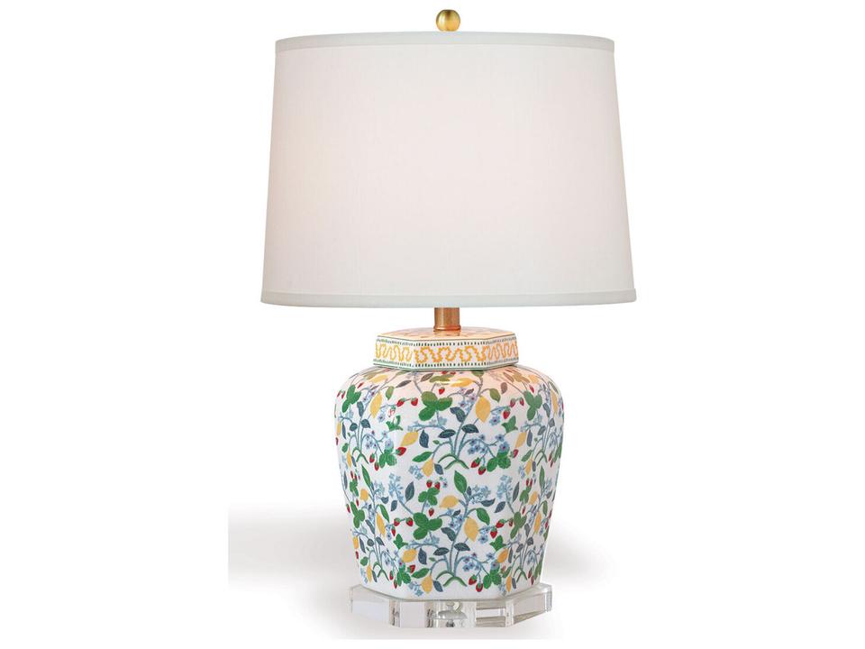 Madcap Cottage Crewel Summer Table Lamp in White and Aged Brass